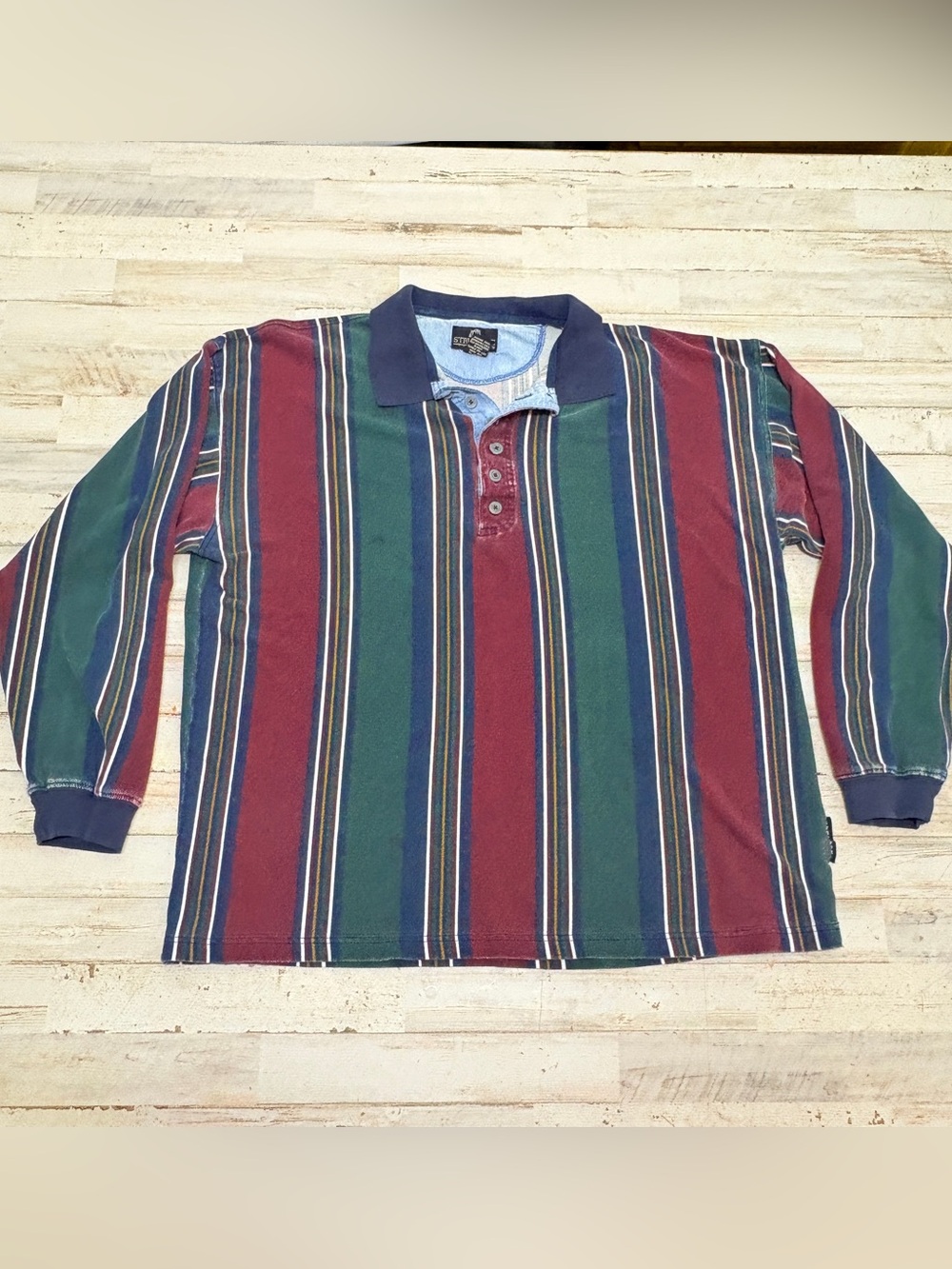 VINTAGE Structure Rugger Polo Shirt Men’s Large Multi Color Striped Long Sleeve